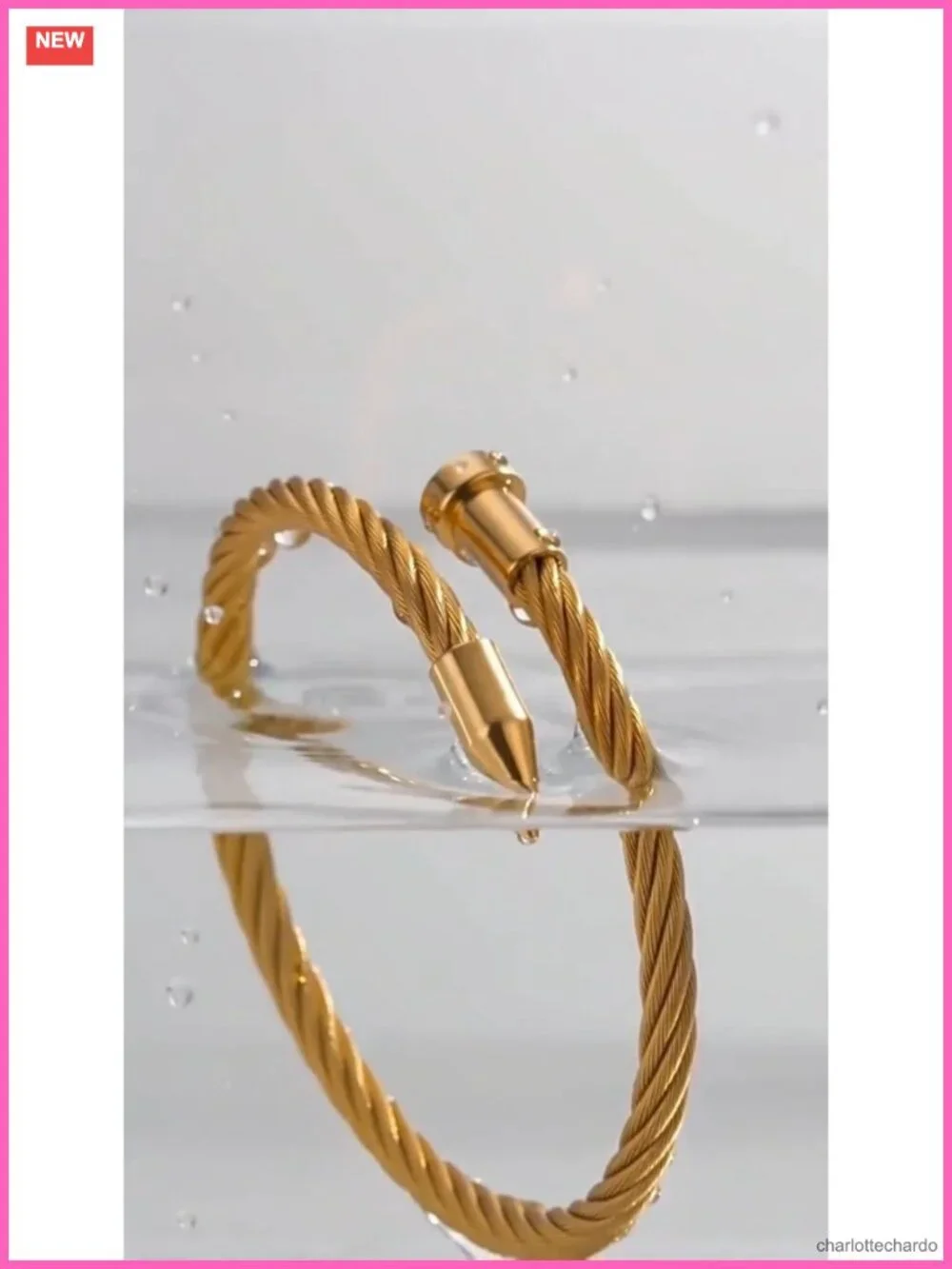 4 Pcs Gold Plated Bangle Bracelet Set Stackable Floral Stainless Steel CZ